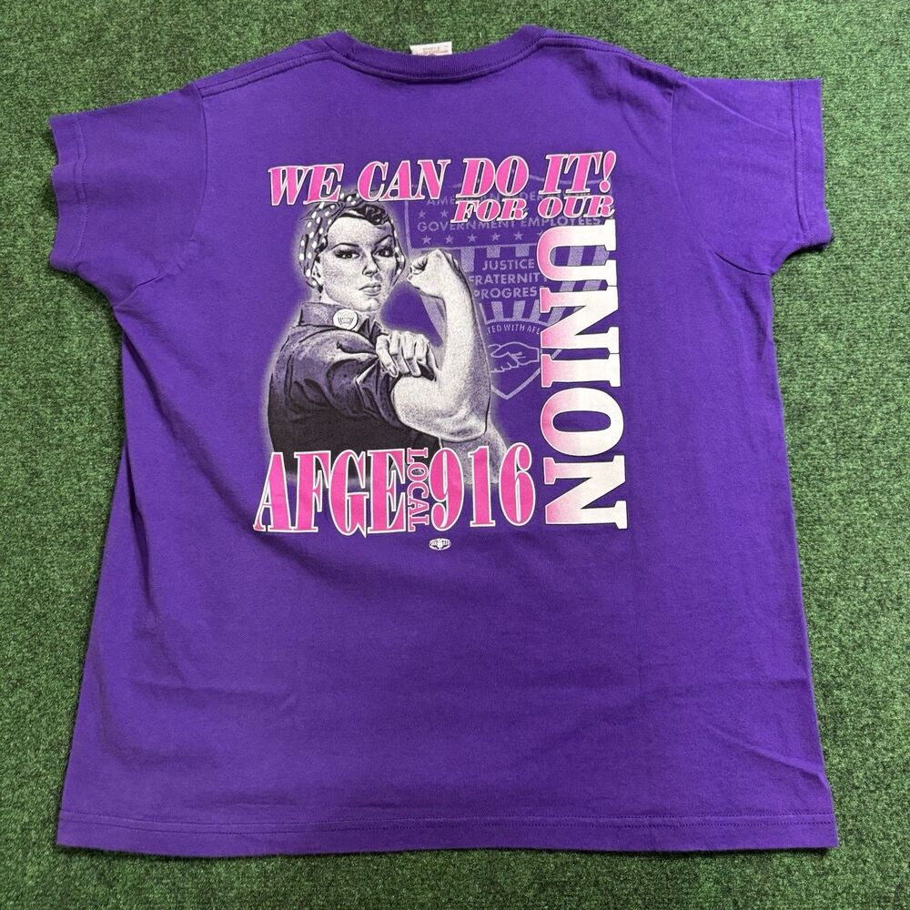 Vintage AFGE Local 916 Union Shirt Purple Rosie We Can Do It USA Made XL